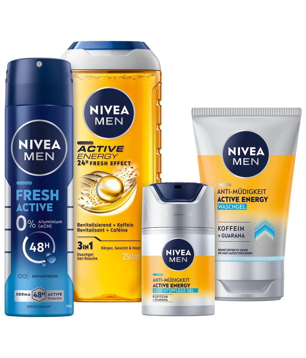 Nivea Men Active Energy Duschgel, Deodorant und Gesichtspflege-Gel in Gelb