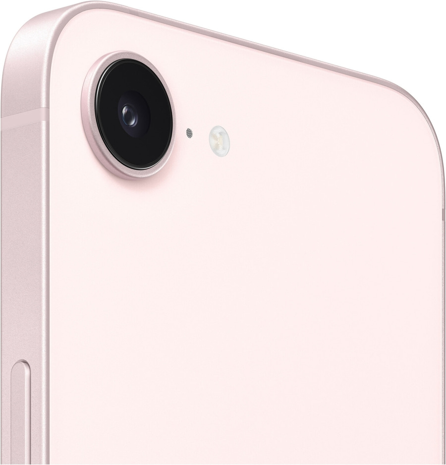 Nahaufnahme einer rosa Rückseite eines iPhones mit Kameralinse