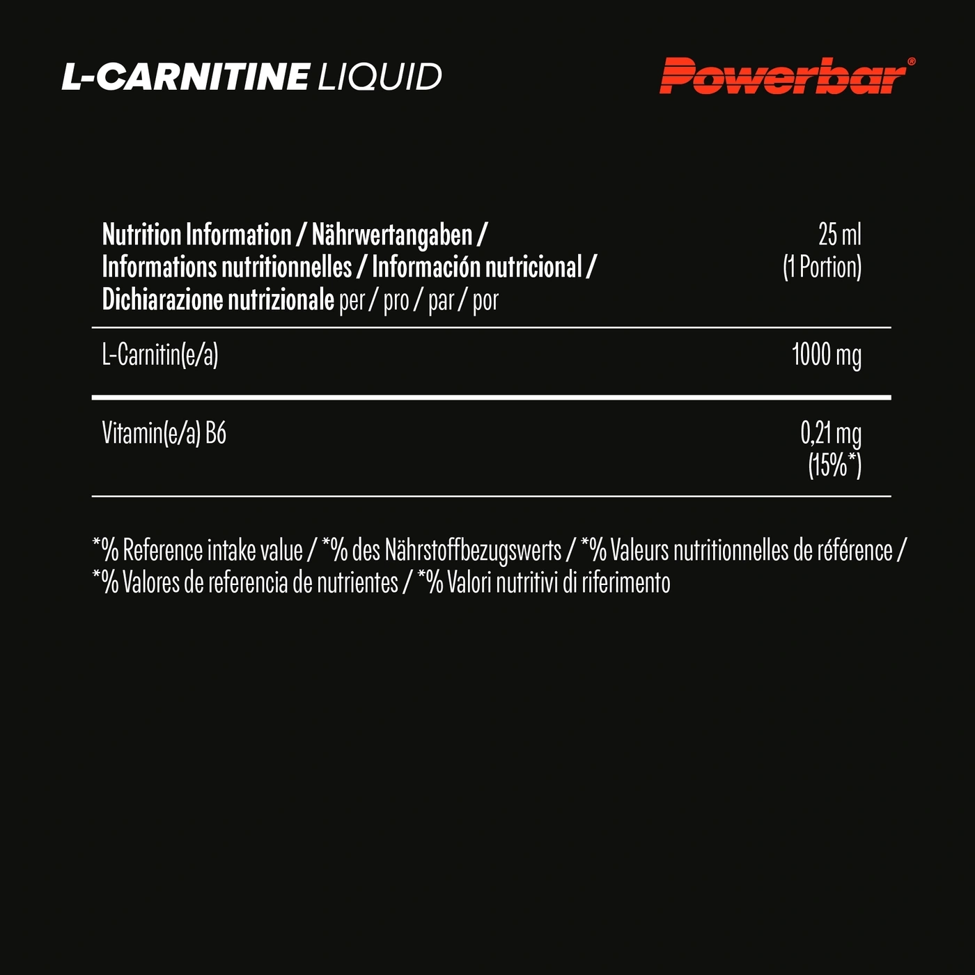 POWERBAR L-Carnitine Liquid Black Line 1000 mg L-Carnitine Vitamin B6 20 x 25 ml