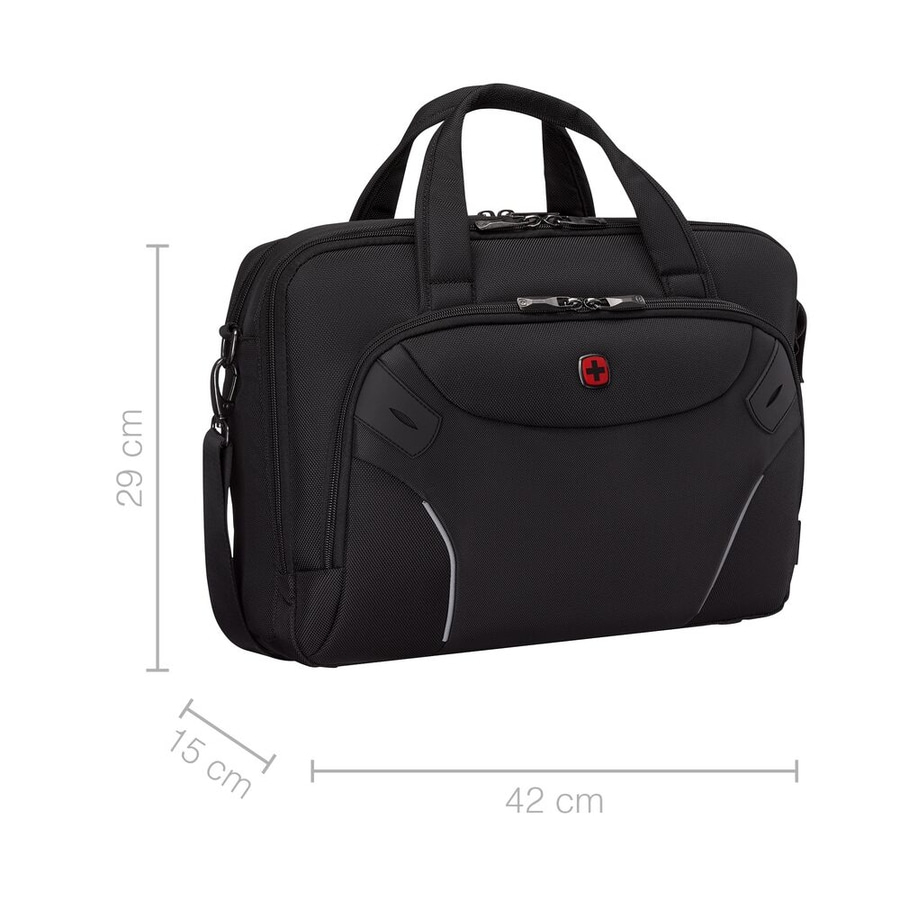 Schwarze Aktentasche mit den Maßen 42x29x15 cm, Schweizer Kreuz