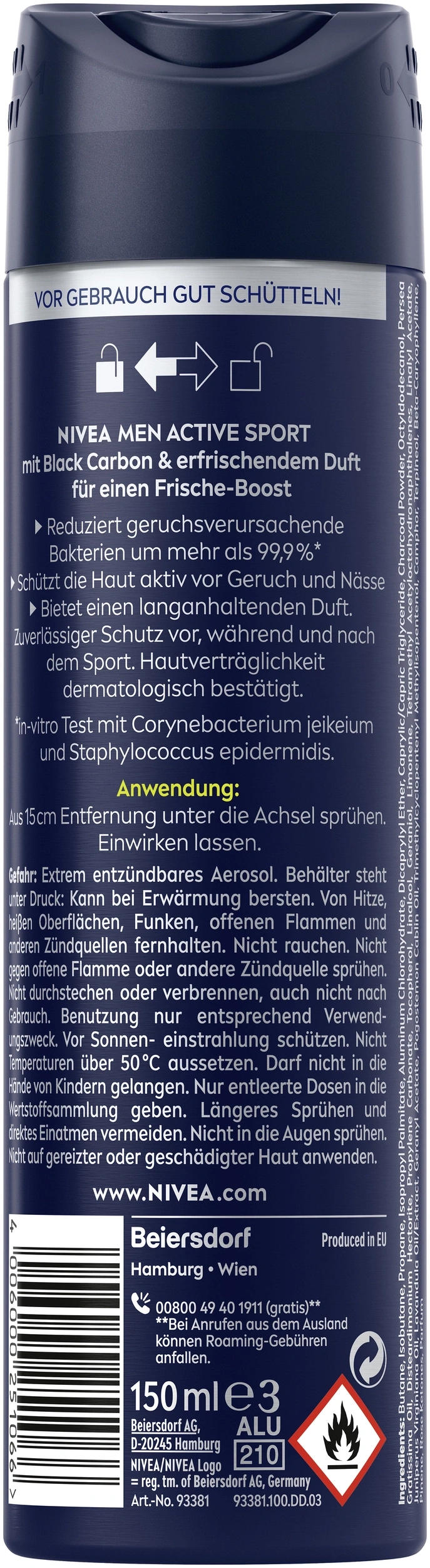 Nivea Herren Deo-Spray, 150 ml mit Black Carbon für Frische