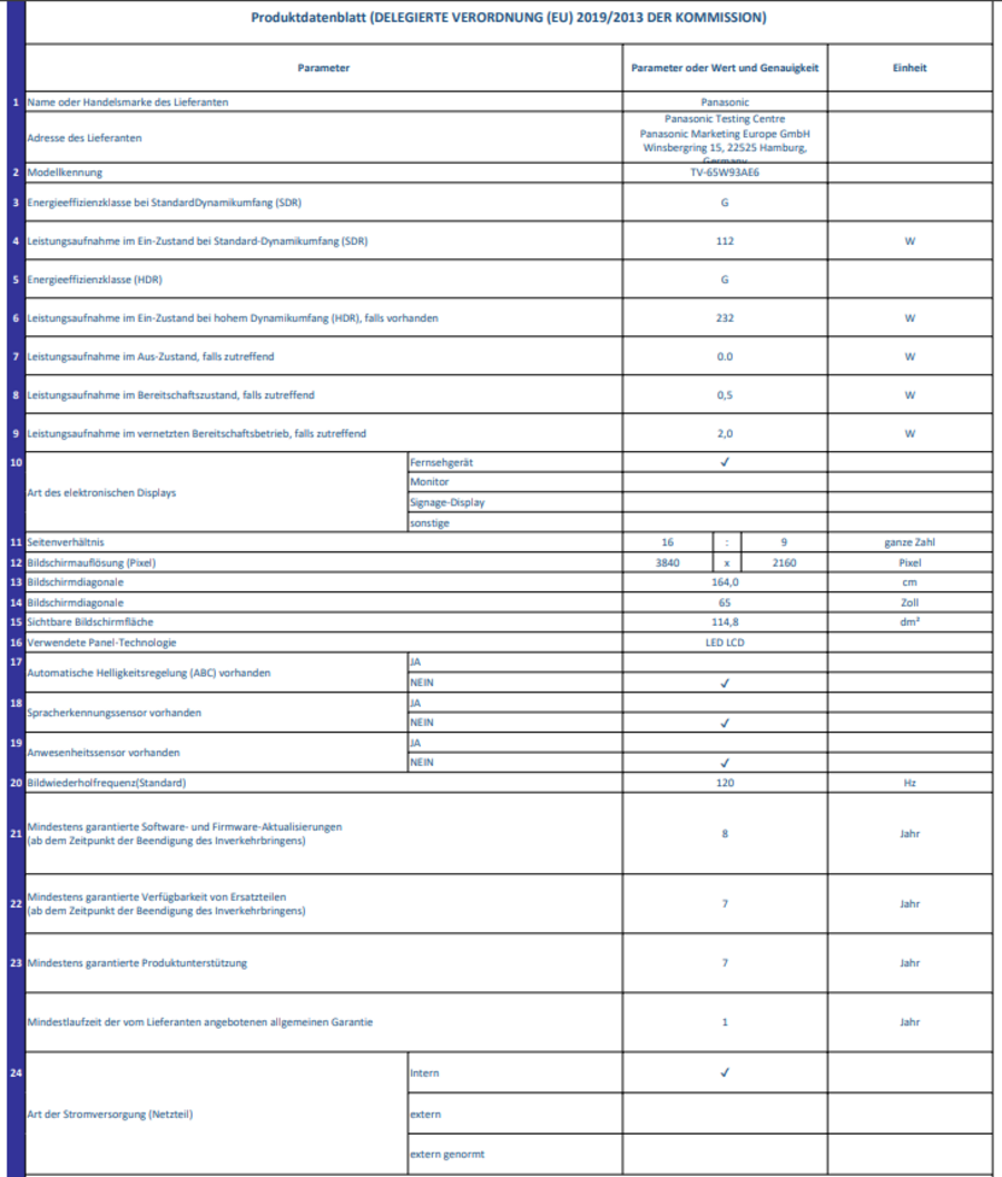 Panasonic Fernseher 65 Zoll 4K Ultra HD LED Smart TV 144 Hz TV-65W93AE6 Fire TV