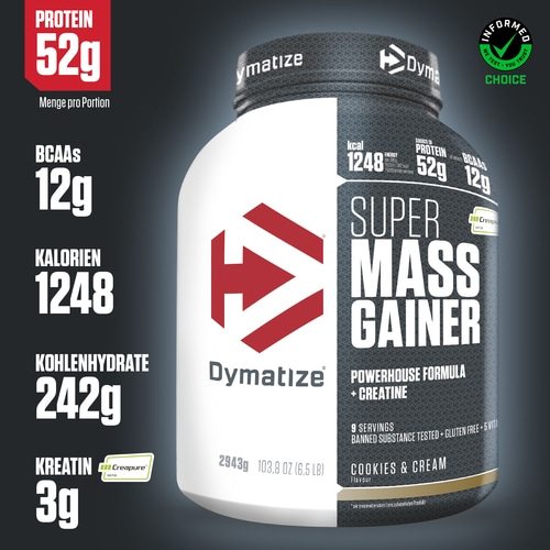 DYMATIZE Weight-Gainer Pulver Super Mass Kohlenhydrate Cookies & Cream 2943 g