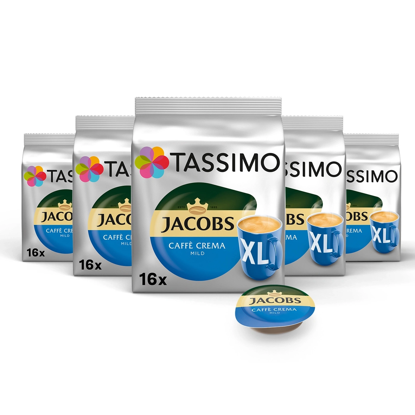 Kaffeepackungen von Jacobs Tassimo Caffè Crema Mild, 16 Stück, XL-Größe