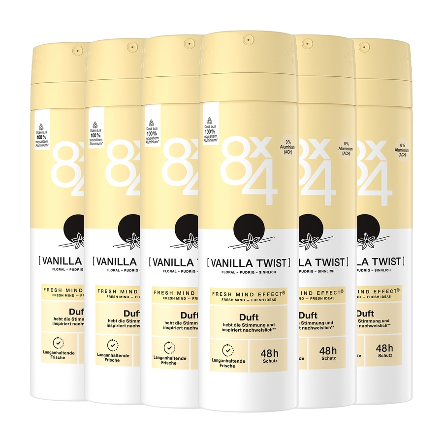 8x4 Deo Spray Vanilla Twist 6 x 150ml Fresh Mind Effect® und 48h Schutz