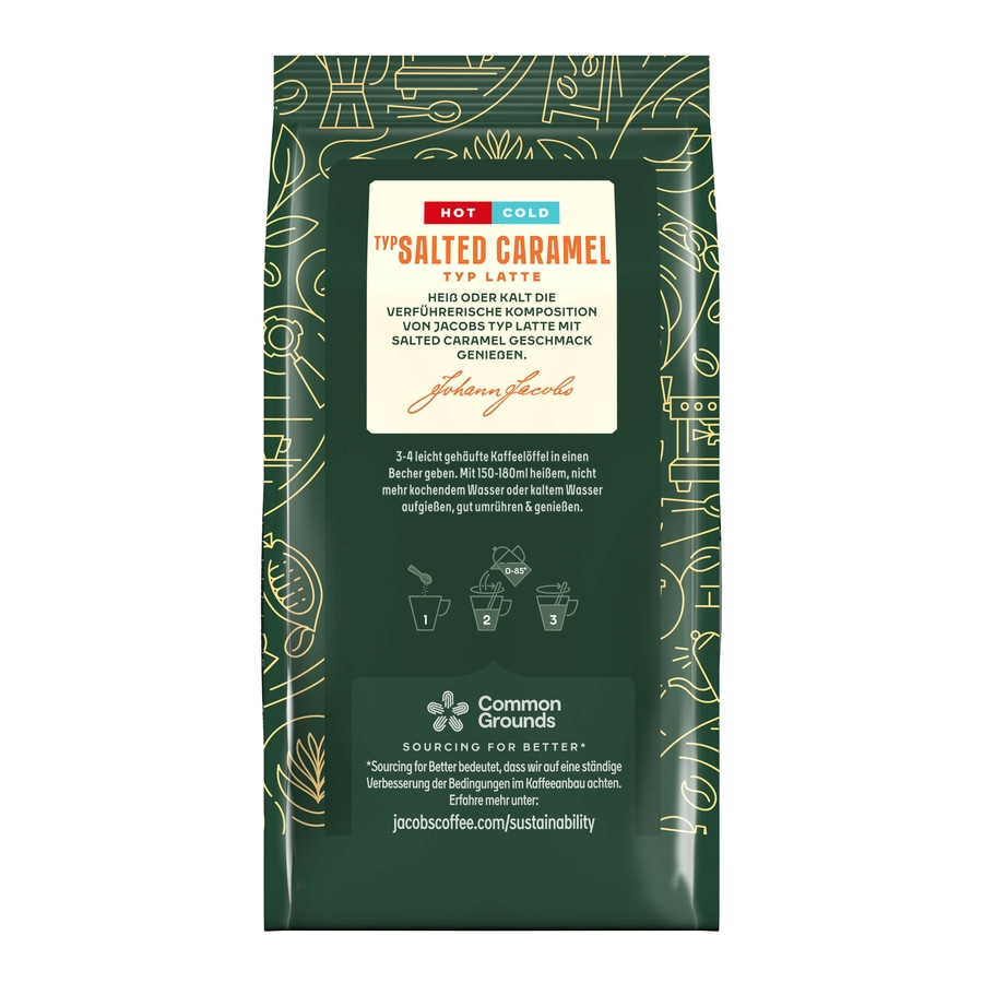 JACOBS Löskaffee TYP SALTED CARAMEL LATTE Hot Cold 12x 340g Beutel Instantkaffee