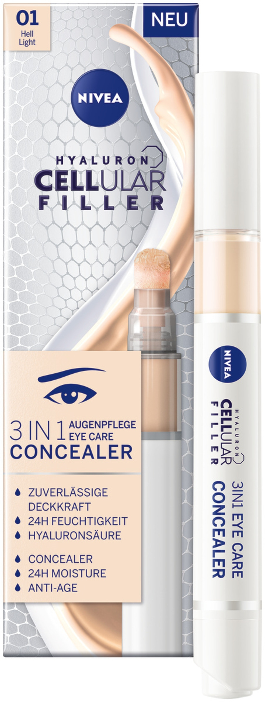 Nivea Hyaluron Cellular Filler 3 in 1 Concealer, Augenpflege, Anti-Age, 24h Feuchtigkeit
