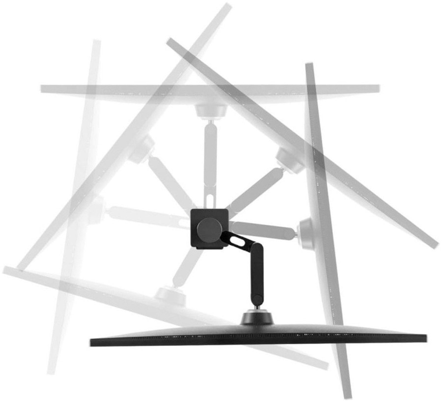 Monitorhalterung mit mehreren Bildschirmen, die in verschiedenen Winkeln positioniert sind