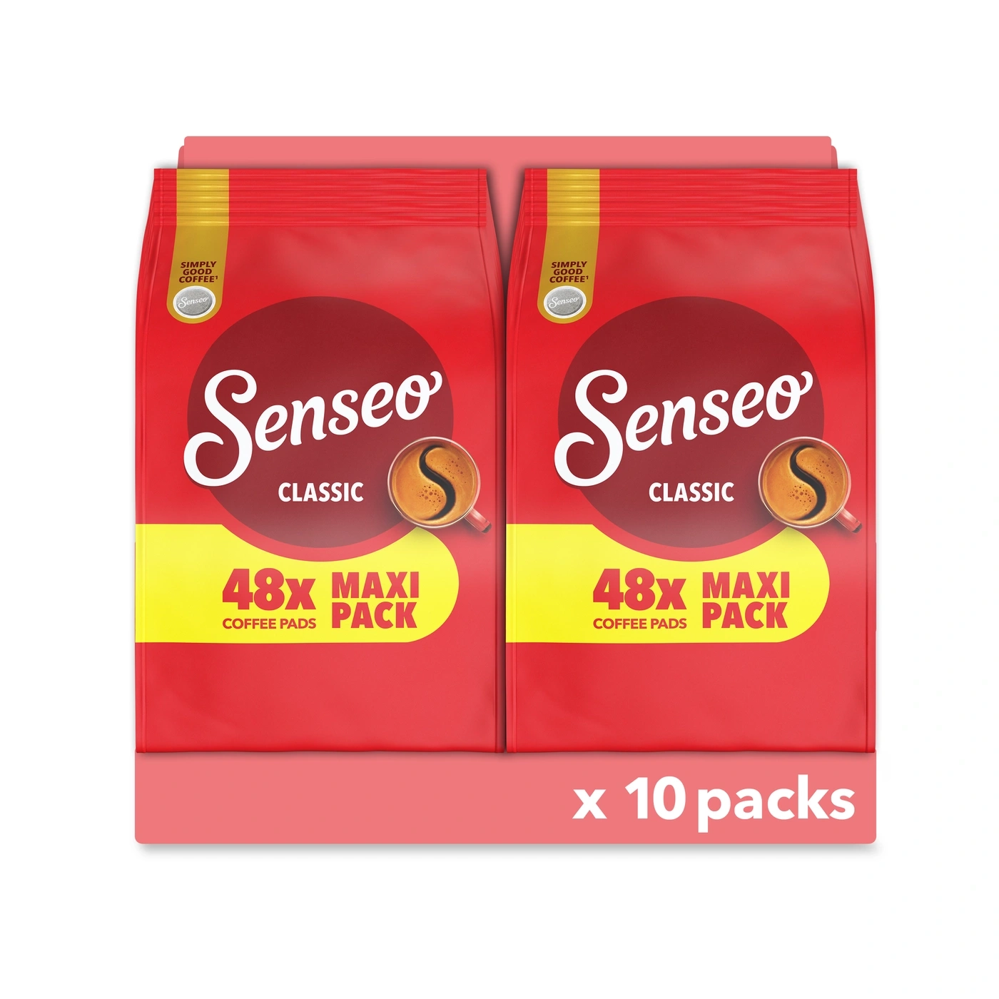 Senseo classic kaffeepads im Maxi Pack in roter Verpackung, 10 Packungen.