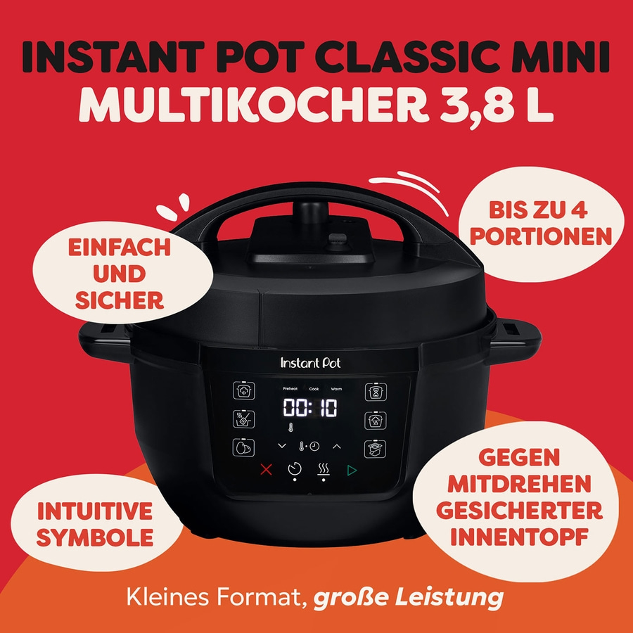 INSTANT POT Classic Mini 7in1 Multikocher 3,8L 800W Slow Cooker Schongarer Black