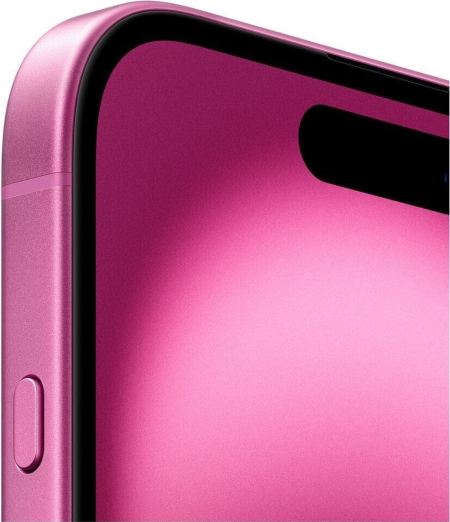 Nahaufnahme eines pinkfarbenen Smartphones mit abgerundeten Kanten und einem schwarzen Bildschirm