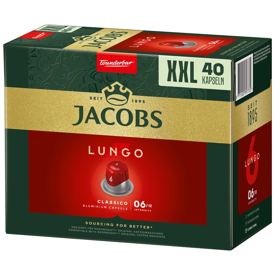 JACOBS Kapseln Lungo 6 Classico 200 Stück XXL-Pack Nespresso®* kompatibel