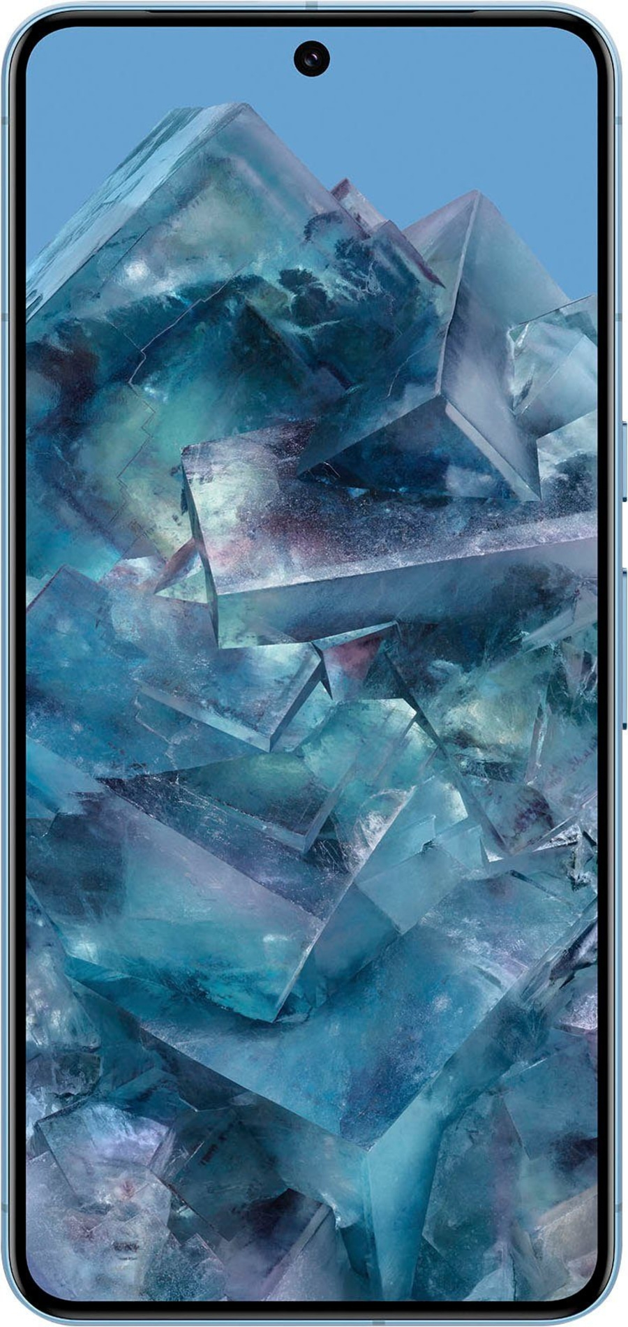 Smartphone mit blauem Kristall-Hintergrund, abstraktes Design, modernes Gerät, Technologie