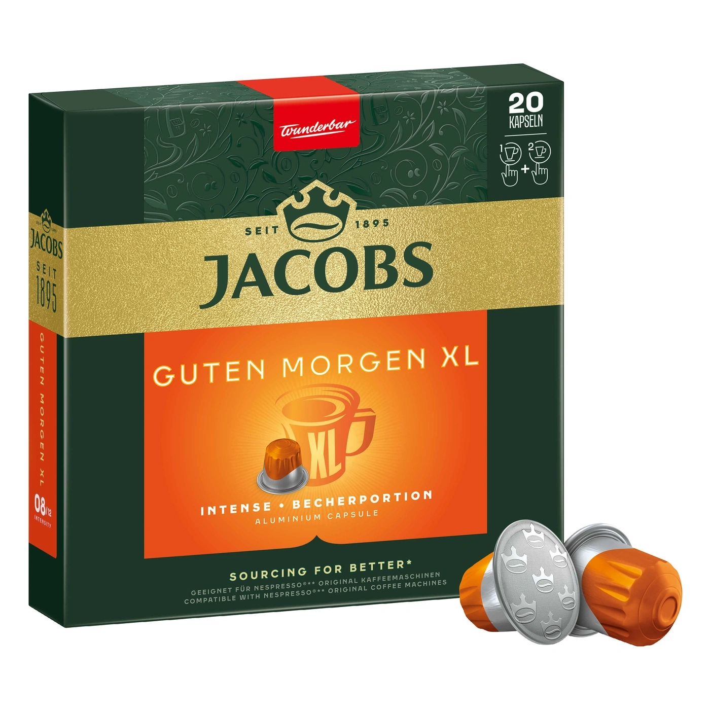 Jacobs Guten Morgen XL Kaffeekapseln, 20 Stück, Intense, Aluminium Kapsel