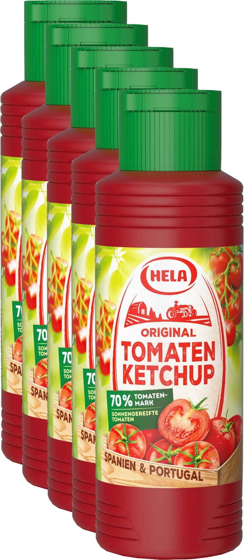 5 x Hela Ketchup Original Tomaten Ketchup 300 ml Flasche Tomatenketchup
