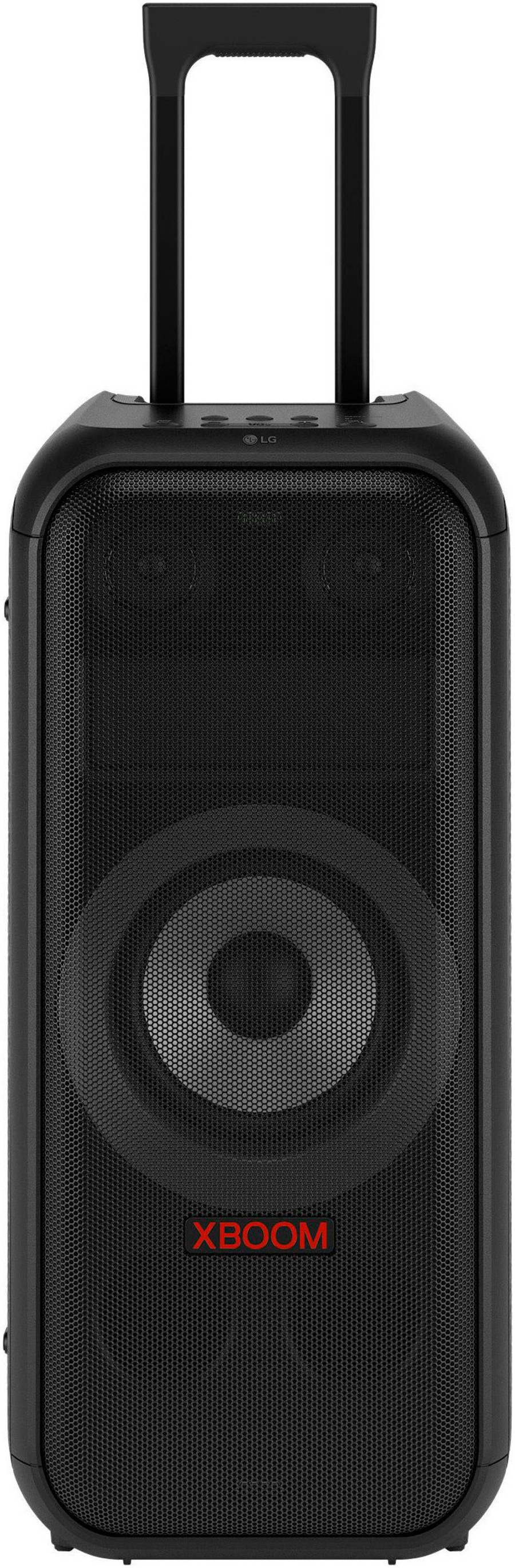 Schwarzer LG XBOOM Lautsprecher mit Rollen und Griff