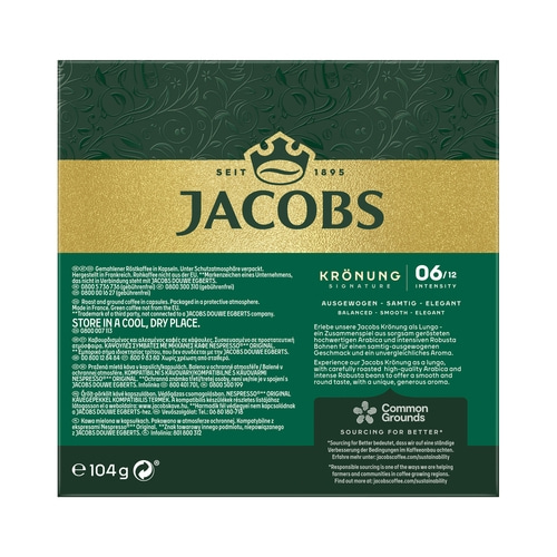 Jacobs Krönung Kaffeekapseln, 104g, 06/12, Jacobs Logo, grüner Hintergrund, Kaffee