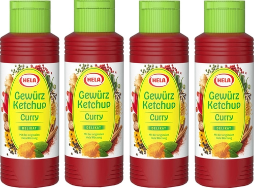 4 x Hela Ketchup Curry delikat Gewürzketchup 300 ml Flasche Ketchupflasche