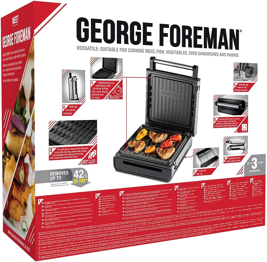 GEORGE FOREMAN Kontaktgrill Smokeless 28000-56 Sandwich Panini Maker Tischgrill