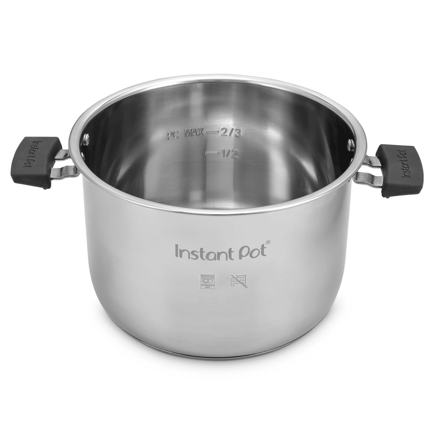 Ein Topf mit Griffen und Markierungen für Instant Pot.