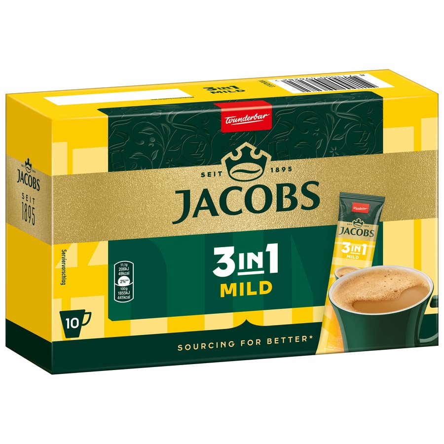 JACOBS Löskaffee 3in1 MILD 12 x 10 Sticks löslicher Kaffee Instantkaffee