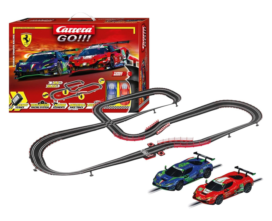 Carrera GO!!! Rennbahn mit zwei Autos und Zubehör. Ferrari Power Racing.