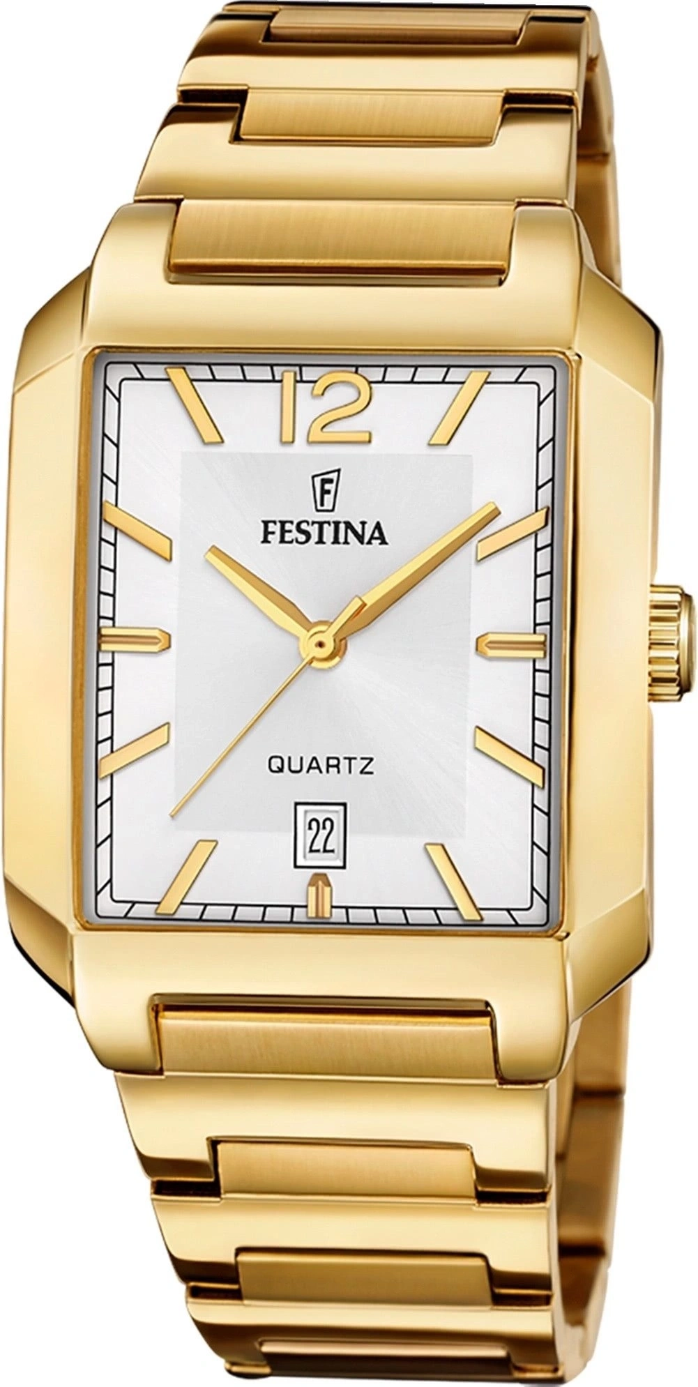 Goldene Festina Quarzuhr mit weißem Zifferblatt und Datum