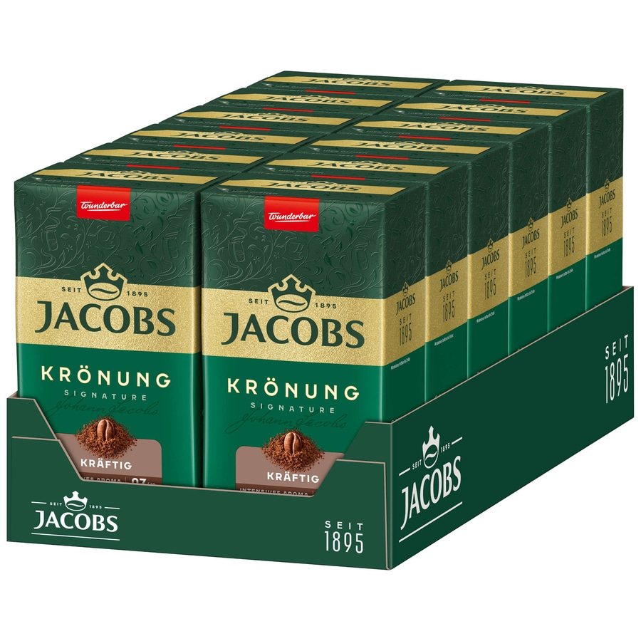 JACOBS Filterkaffee Krönung Kräftig Röstkaffee 12 x 500 g + 1 Becher + 1 Dose