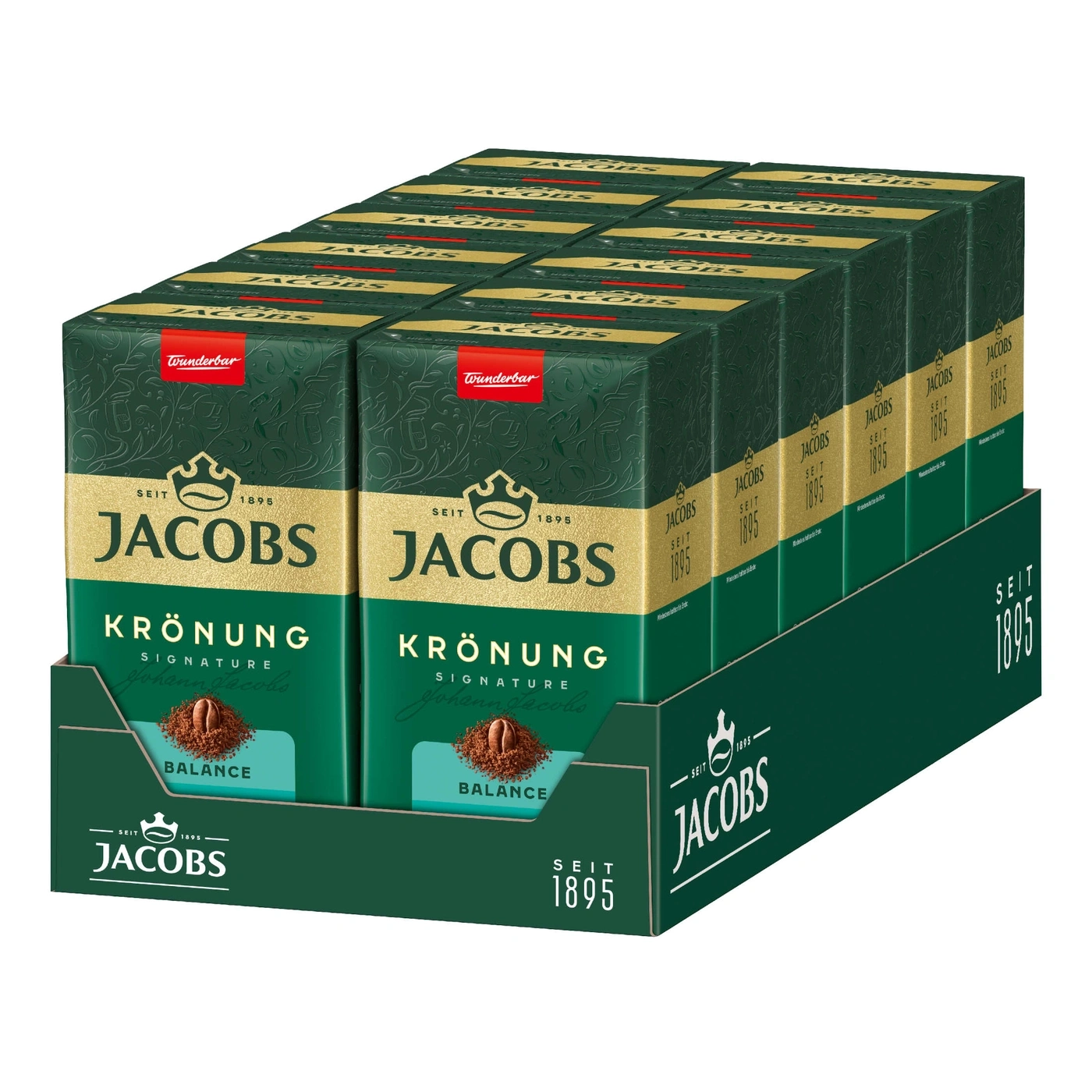 Zwölf Packungen Jacobs Krönung Kaffee Balance in einem Karton