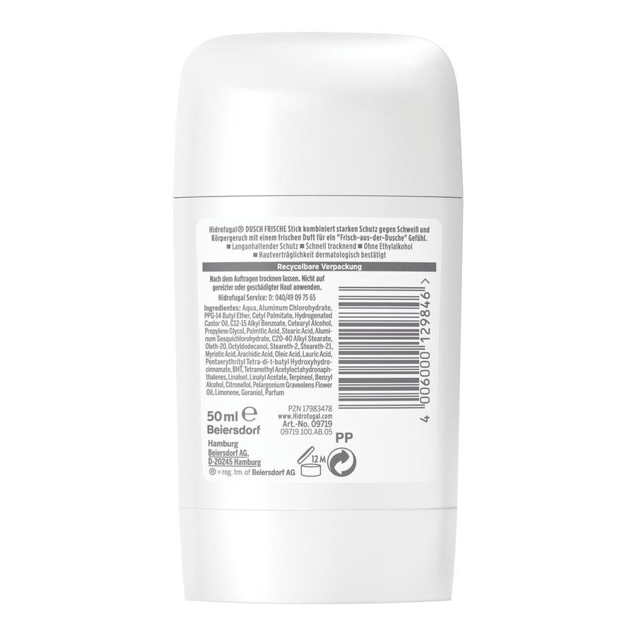 Hidrofugal Dusch Frische Stick, 50ml, Beiersdorf, recycelbare Verpackung, Inhaltsstoffe, Hautverträglichkeit