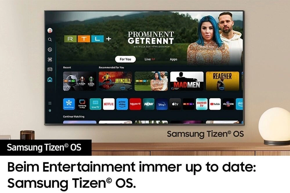 Samsung Tizen OS auf einem Fernseher mit Apps wie Netflix, Prime Video, Disney+