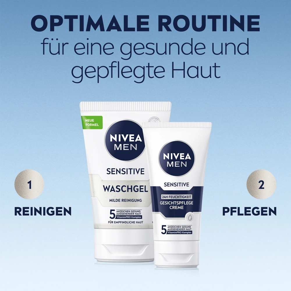 Nivea Men Sensitive Waschgel und Gesichtscreme für eine optimale Hautpflegeroutine.