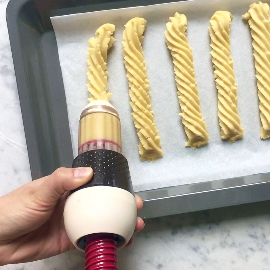 BETTY BOSSI Zwirbel-Presse «Gourmet» Gebäckpresse Kekse Braun Beige Rot NEU
