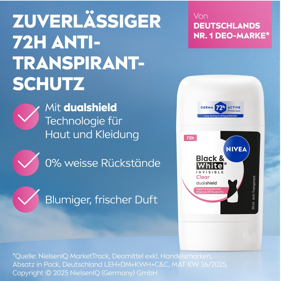 NIVEA Deodorant Black & White Invisible Clear Deo Stick 5 x 50ml