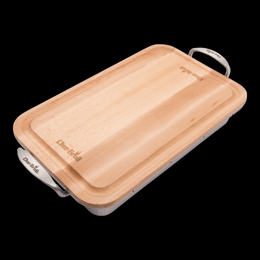 Holzschneidebrett mit Griffen, Char-Broil Logo, rechteckig, helles Holz