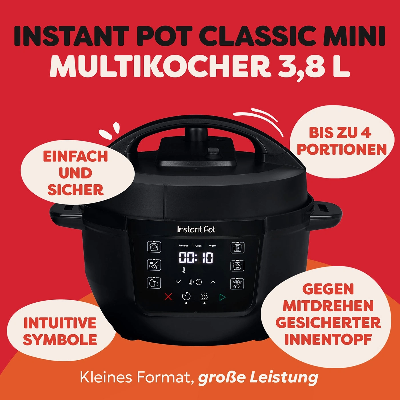 Instant Pot Classic Mini Multikocher 3,8 L mit intuitiven Symbolen und großem Leistung