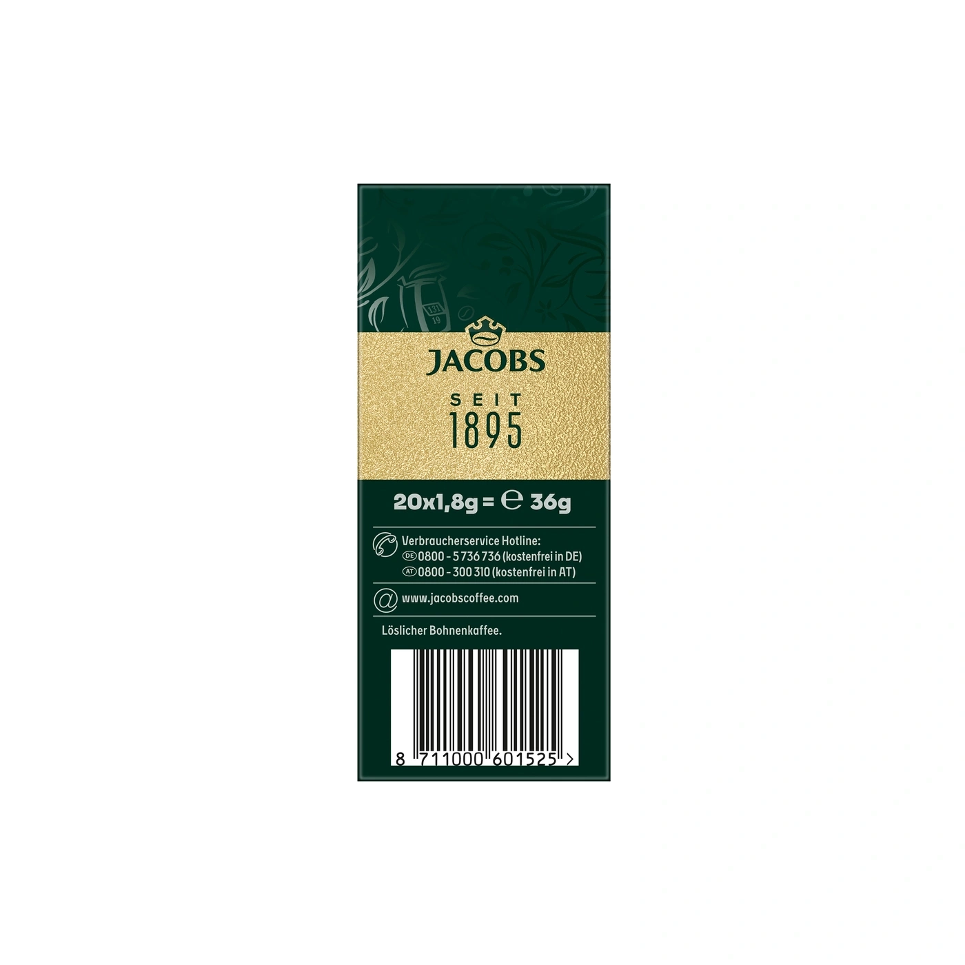 Verpackung von Jacobs Kaffee mit Informationen und Barcode.