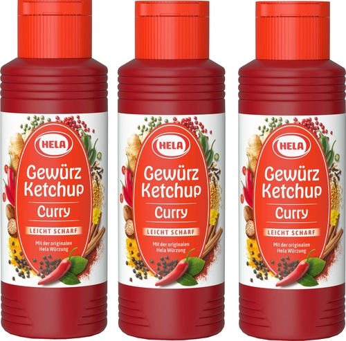 3 x Hela Ketchup Curry leicht scharf Gewürzketchup 300 ml Flasche Ketchupflasche