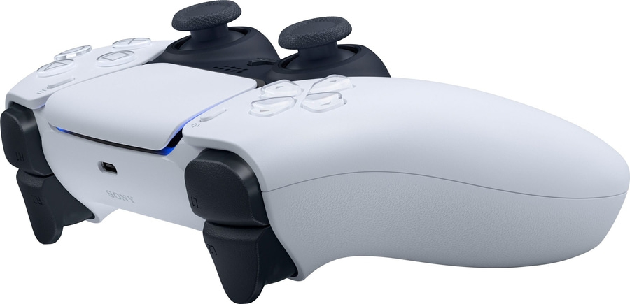 PlayStation 5 DualSense-Controller in Weiß, Nahaufnahme, Tasten und Joysticks