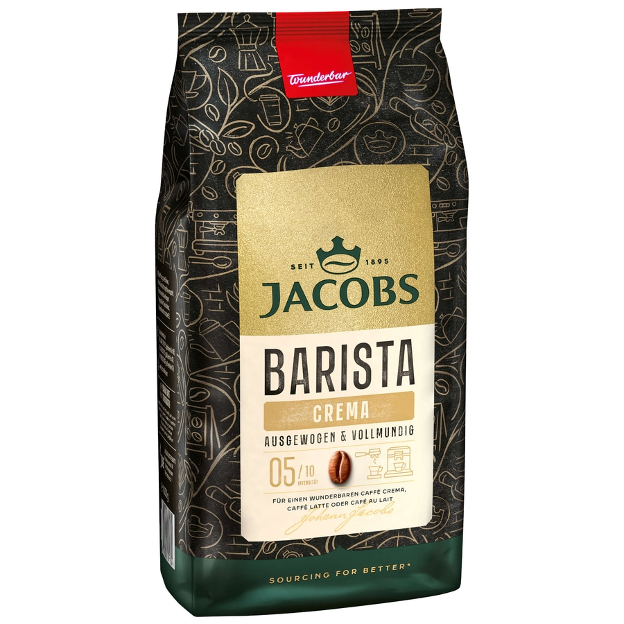 JACOBS Kaffeebohnen Barista Editions Crema 4 x 1 kg ganze Kaffee Bohnen geröstet