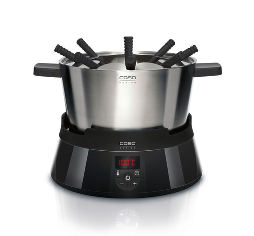 Fondue-Set mit Temperaturanzeige und Zubehör, Edelstahl-Design, schwarz