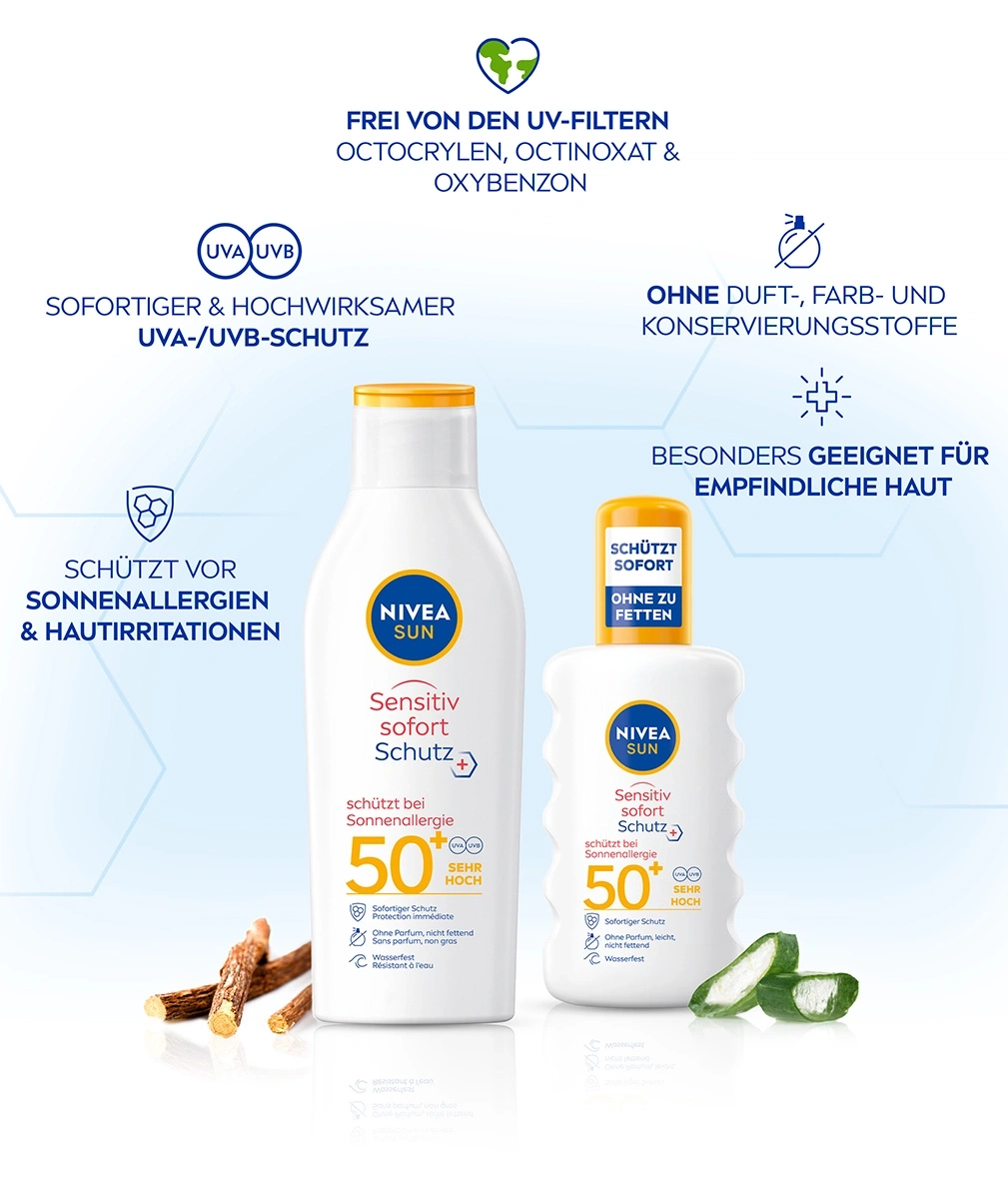 Nivea Sonnencreme, schützt vor Sonnenallergien, Lichtschutzfaktor 50+, ohne Duftstoffe