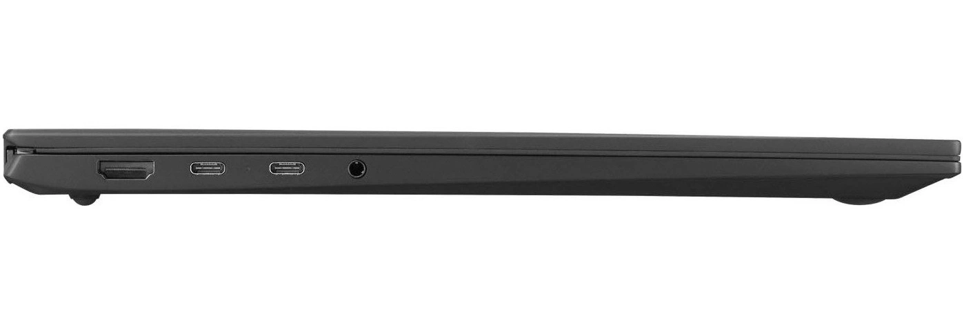 Laptop mit HDMI-, USB-C- und Kopfhöreranschlüssen an der Seite