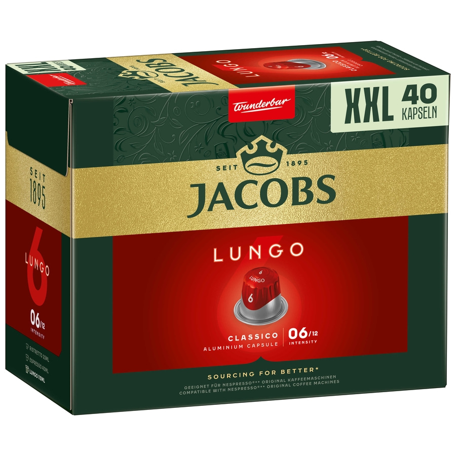 JACOBS Kapseln Lungo 6 Classico 200 Stück XXL-Pack Nespresso®* kompatibel