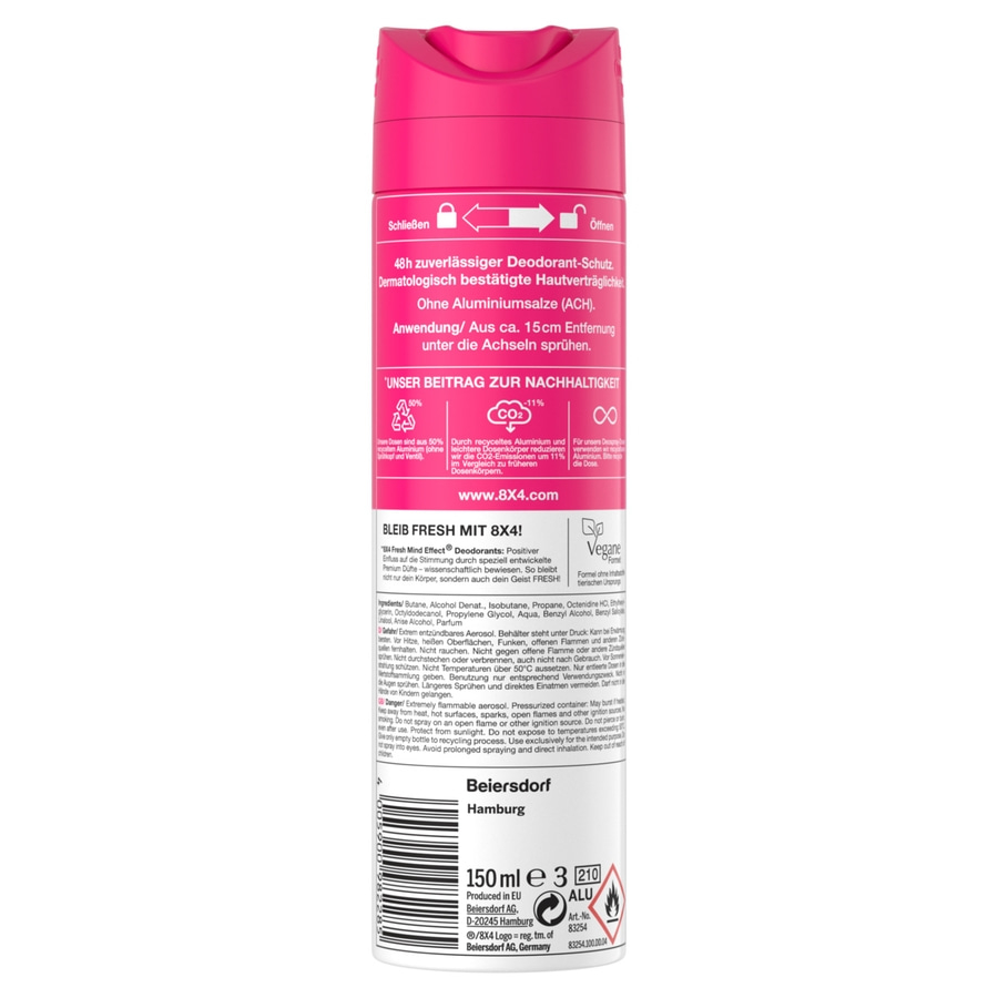 8x4 Deo Spray Frozen Berry 6 x 150ml 48h zuverlässiger Deo-Schutz ohne Aluminium
