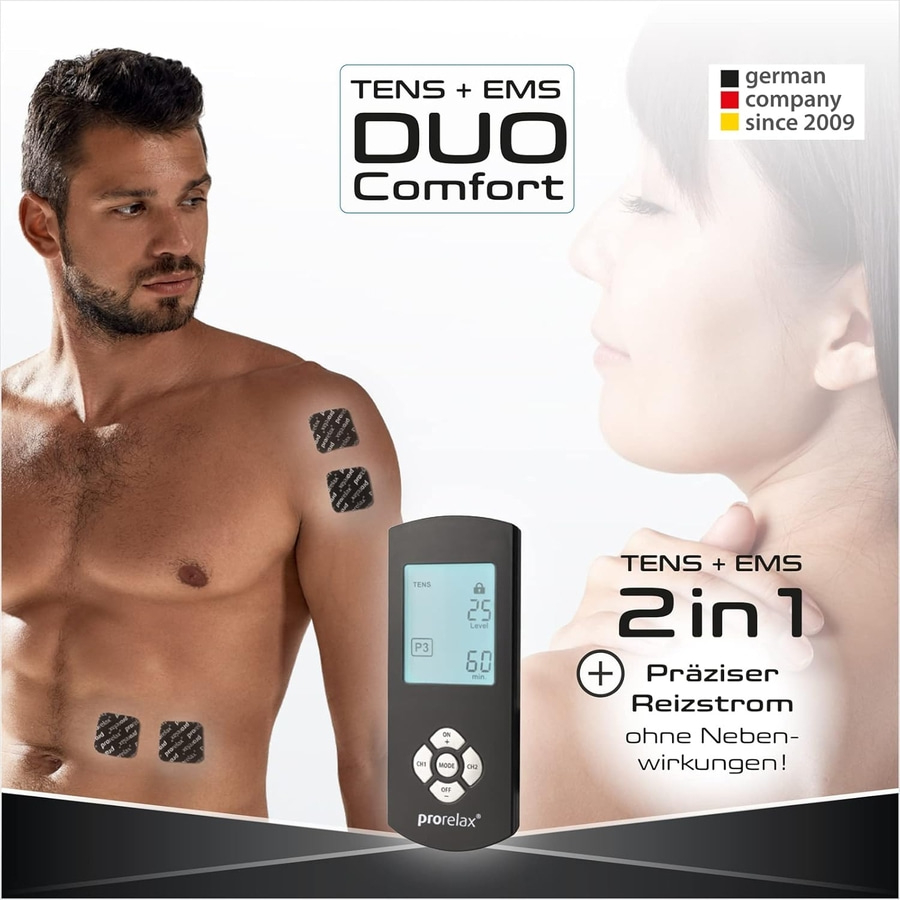 PRORELAX TENS/EMS Duo Comfort Blackline Elektrostimulationsgerät 2 Therapien NEU