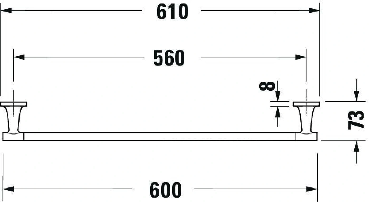 Zeichnung eines Möbelgriffs mit den Maßen 610, 560, 8, 73 und 600 mm.