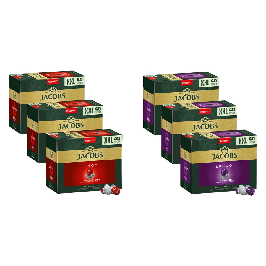 JACOBS Lungo 6 Classico + 8 Intenso 240 Kapseln XXL-Pack Nespresso®* kompatibel