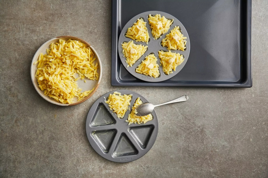 Backblech Mini Rösti knusprig handlich einfach schweizerisch beschichtet Dreieck