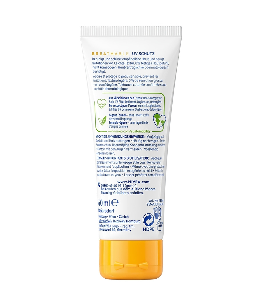 NIVEA Sun UV Gesicht Sensitive Creme LSF 50+ 40ml atmungsaktiv